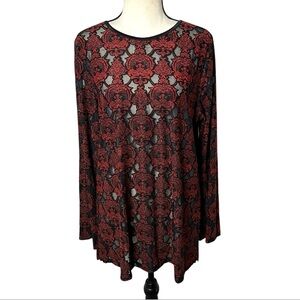 Vintage DB Sport Sheer Burnout Blouse Fairy Whimsigoth Y2K Long Slv Red Black Lg